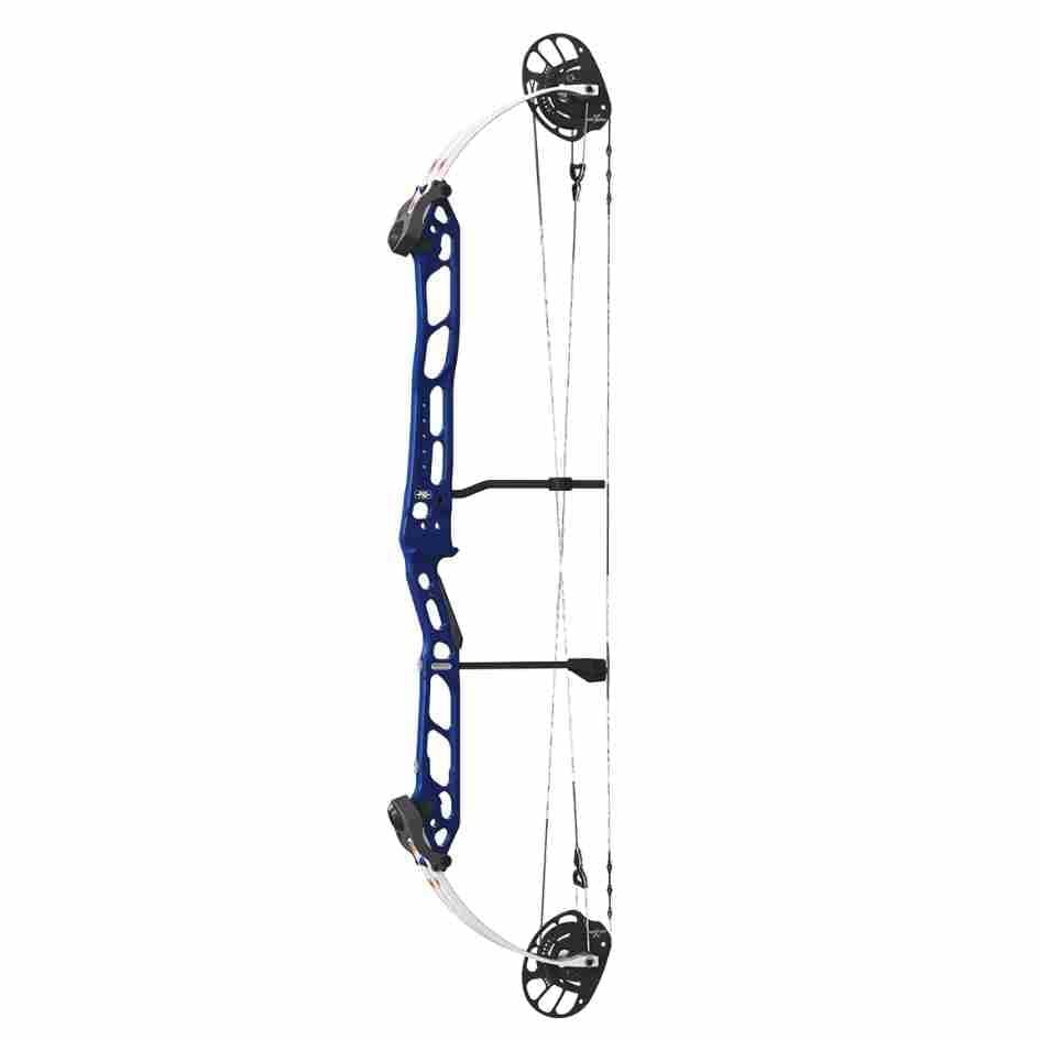 Blue compound bow standing vertically