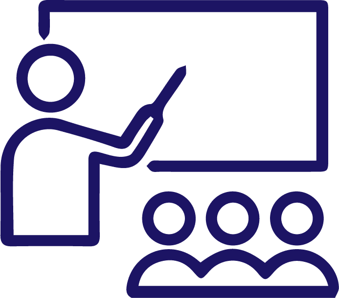 Icon of a teacher giving a presentation in a classroom